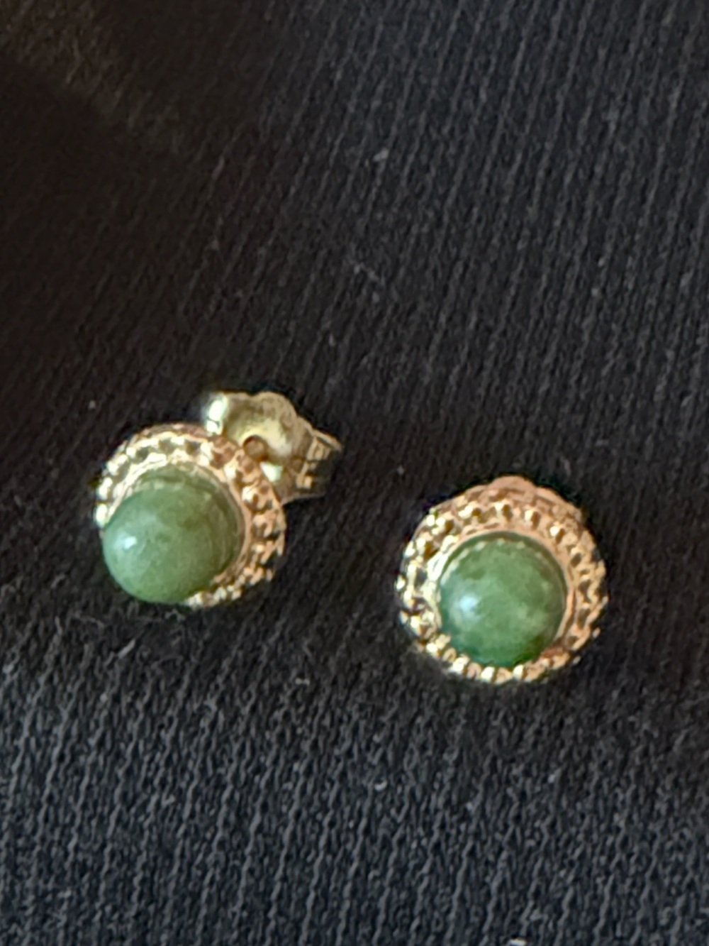 Solid 14K gold earrings with natural green jadeite gemstones